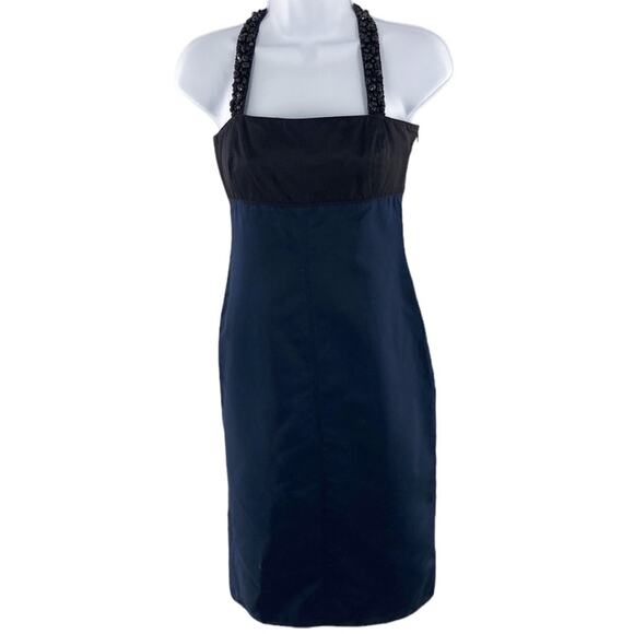 Vera Wang Lavender Label Women's Navy Black Silk Blend Beaded Strap Dress Size 6 - Picture 1 of 13